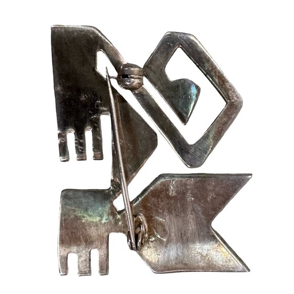 Grafiella Laffi Signed Peruvian Sterling Silver Abstract Cat Brooch Lapis Lazuli - Picture 2 of 6